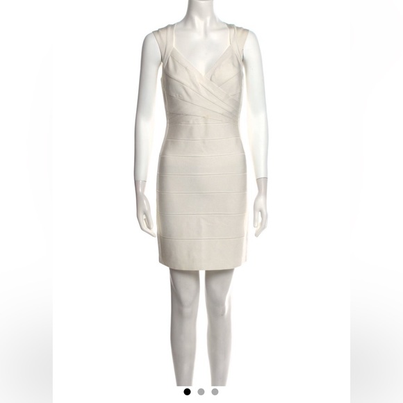 Herve Leger Sarah White V Neck Bandage Mini Dress Size L